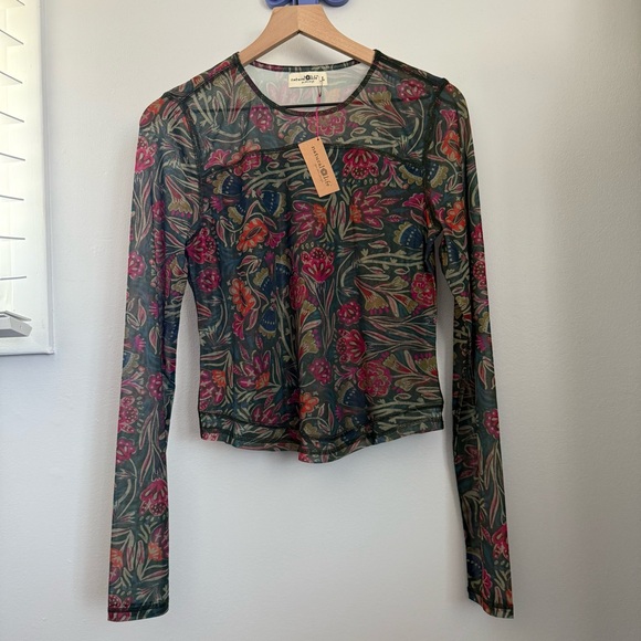 NATURAL LIFE Tops - Natiral Life Large NEW Sloane Mesh Sheer Long Sleeve Top Floral Green Spring